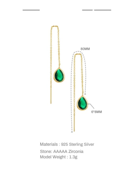 YUANFAN 925 Sterling Silver Cubic Zirconia Green Water Drop Dainty Threader Earring 2