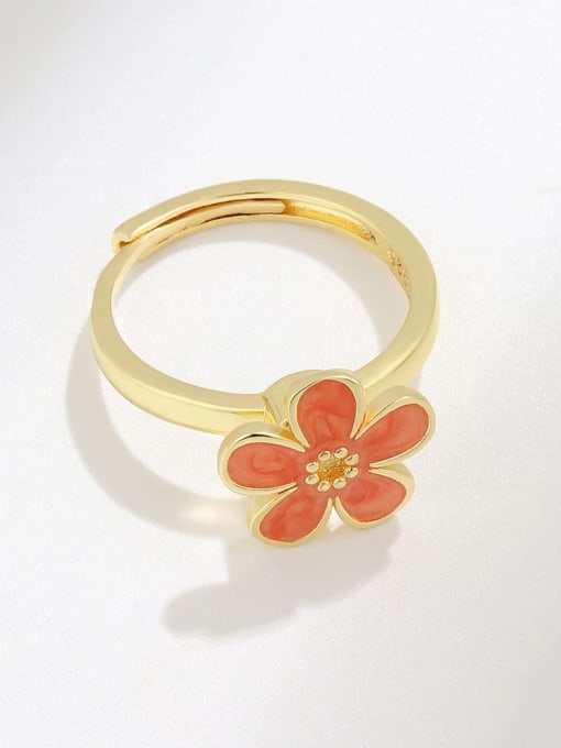 18k gold (orange) 925 Sterling Silver Enamel Flower Cute  Can Be Rotated Band Ring