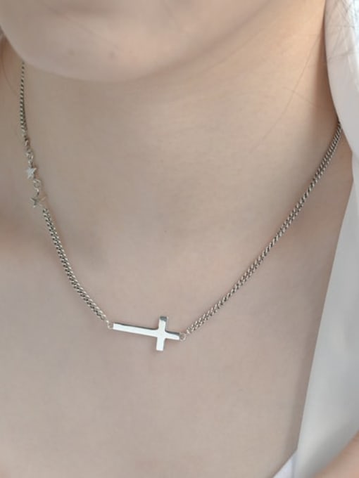 ARTTI 925 Sterling Silver Cross Vintage Hollow Chain Necklace 1