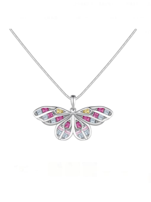 DY190640 S W CS 925 Sterling Silver Cubic Zirconia Butterfly Dainty Necklace