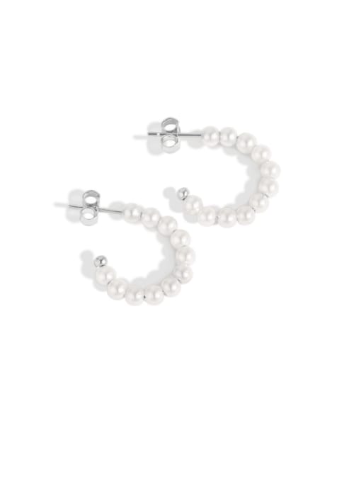 Platinum HF110025 S W BZ 925 Sterling Silver Imitation Pearl Geometric Minimalist Stud Earring