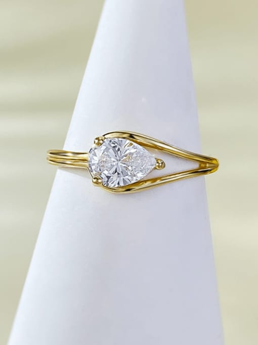 R981 Gold 925 Sterling Silver Cubic Zirconia Pear Shaped Luxury Band Ring