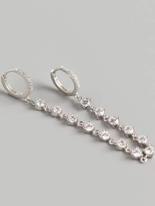 Platinum 925 Sterling Silver Rhinestone White Geometric Luxury Huggie Earring