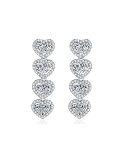 M&J 925 Sterling Silver Cubic Zirconia Long Heart Long  Luxury Cluster Earring 0