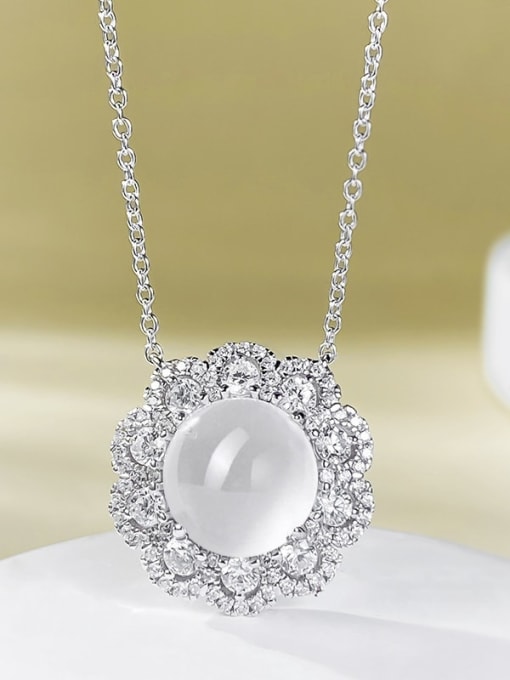 N377 Water Foam Jade Pendant 925 Sterling Silver Natural Stone Flower Luxury Necklace