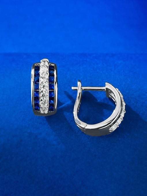 E321 Blue 925 Sterling Silver Cubic Zirconia C Shape Luxury Cluster Earring