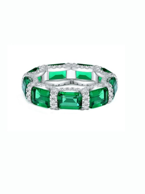 green 925 Sterling Silver High Carbon Diamond Geometric Luxury Band Ring