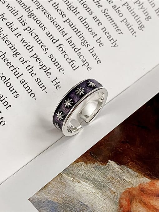purple 925 Sterling Silver Enamel Star Vintage Band Ring
