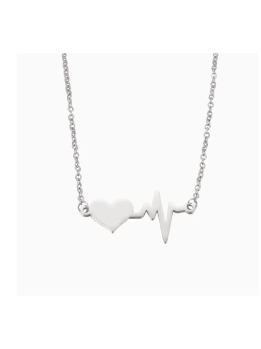 MEN PO Stainless steel Heart Electrocardiogram Minimalist Necklace 0