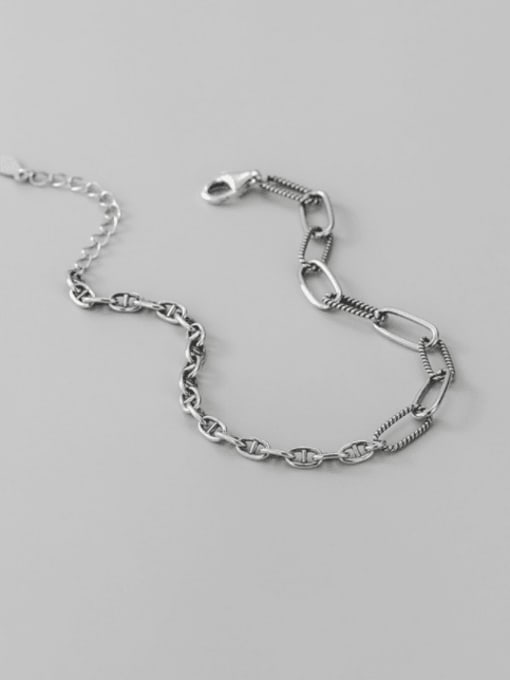 ARTTI 925 Sterling Silver Geometric Vintage Asymmetric chain Link Bracelet 0