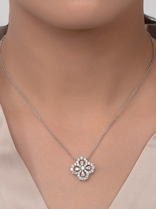 A&T Jewelry 925 Sterling Silver High Carbon Diamond Flower Luxury Necklace 1