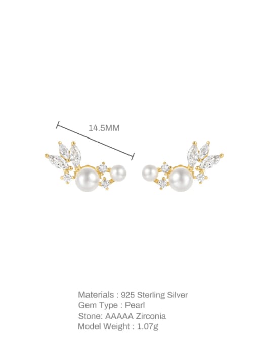 YUANFAN 925 Sterling Silver Cubic Zirconia Leaf Dainty Stud Earring 2