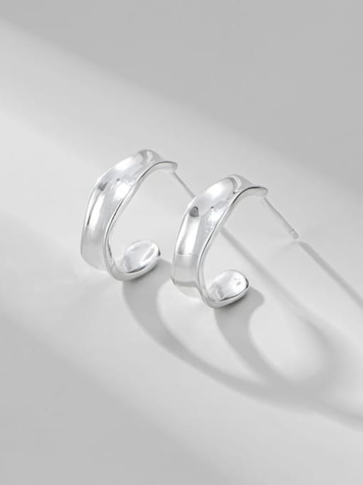 ARTTI 925 Sterling Silver Irregular Minimalist Waves C shape  Stud Earring 0