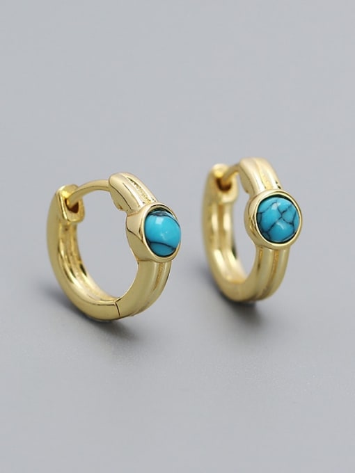 Gold color (turquoise) 925 Sterling Silver Geometric Vintage Huggie Earring