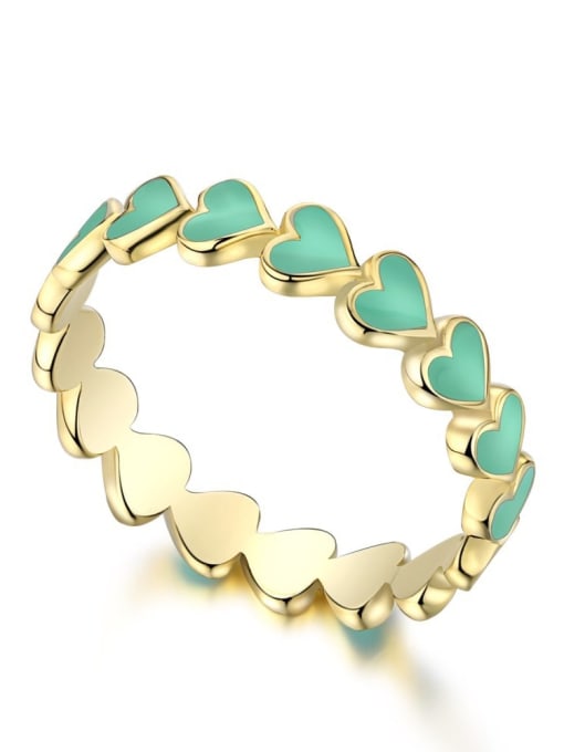 Golden green AY120213 925 Sterling Silver Enamel Heart Minimalist Band Ring