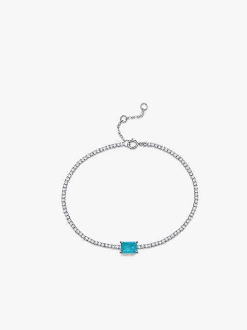 A&T Jewelry 925 Sterling Silver High Carbon Diamond Blue Geometric Dainty Adjustable Bracelet 0