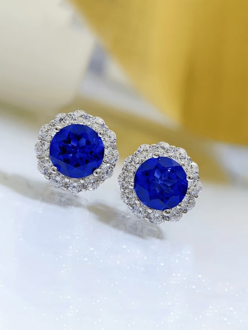 E172 Blue Diamond 925 Sterling Silver Cubic Zirconia Round Luxury Cluster Earring