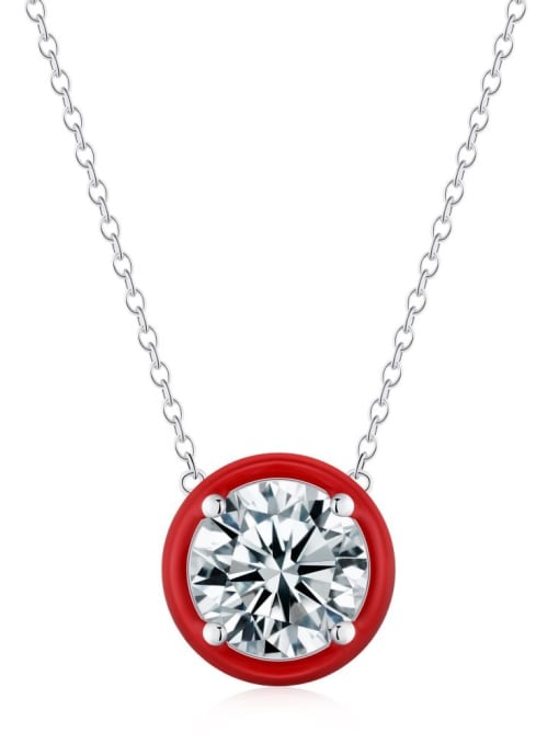 Platinum red DY190132 925 Sterling Silver Cubic Zirconia Geometric Minimalist Necklace