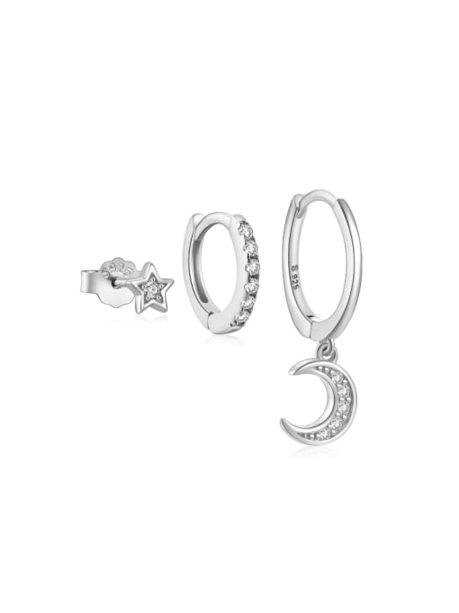 3 pieces per set in platinum 925 Sterling Silver Cubic Zirconia Moon Minimalist Huggie Earring