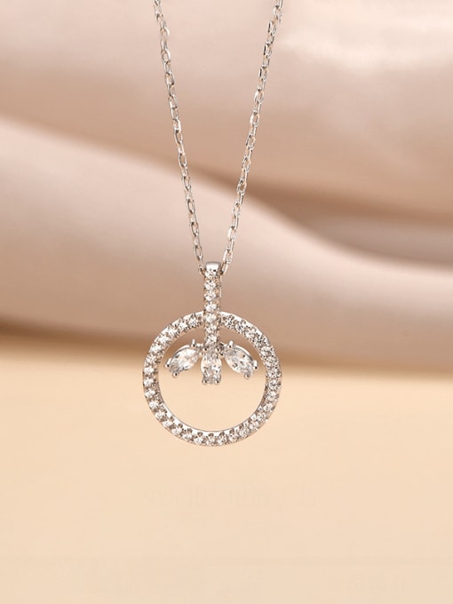Platinum 925 Sterling Silver Cubic Zirconia Geometric Classic Necklace
