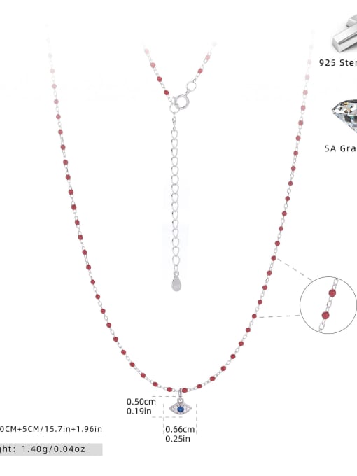 white gold +red 925 Sterling Silver Enamel Evil Eye Minimalist Necklace