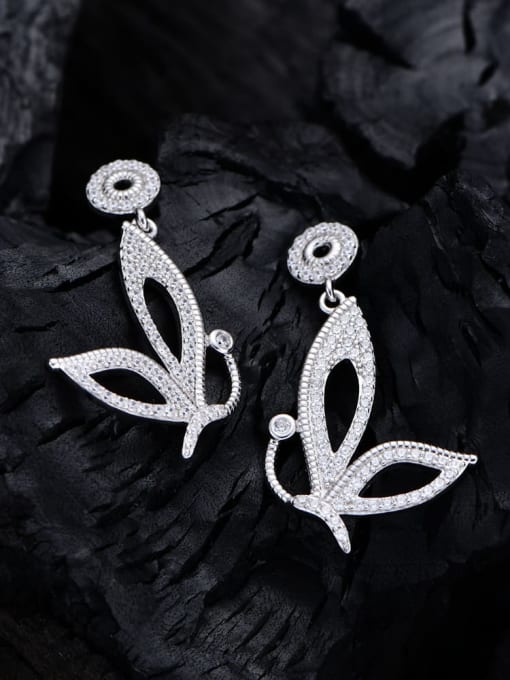 A&T Jewelry 925 Sterling Silver Cubic Zirconia Butterfly Luxury Cluster Earring 2