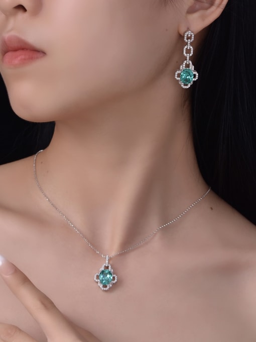 A&T Jewelry 925 Sterling Silver High Carbon Diamond Green Geometric Luxury Drop Earring 1