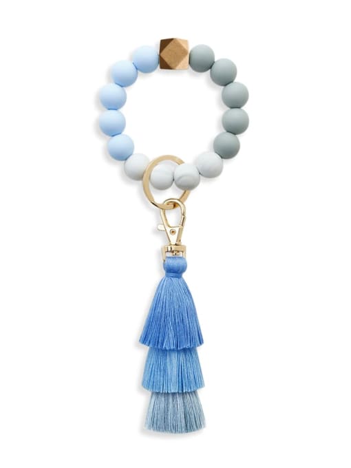Tranquil blue k68228 Alloy  Cotton Rope Silicone Bead Tassel Bracelet /Key Chain