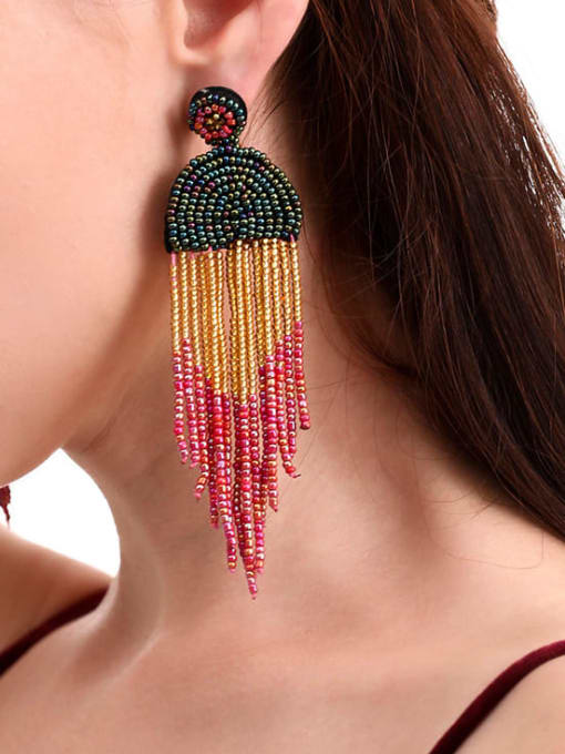 JMI Tila Bead Multi Color Tassel Bohemia Pure handmade Weave Earring 1