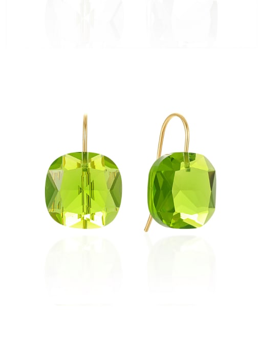 Gold+ Green 925 Sterling Silver Cubic Zirconia Geometric Minimalist Hook Earring