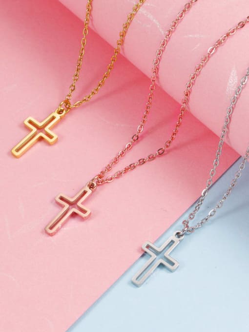 MEN PO Stainless steel  Minimalist Cross Pendant Necklace 0