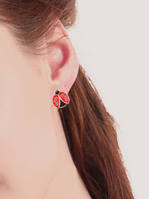 JMI Zinc Alloy Enamel Ladybug Bug Cute Stud Earring 1