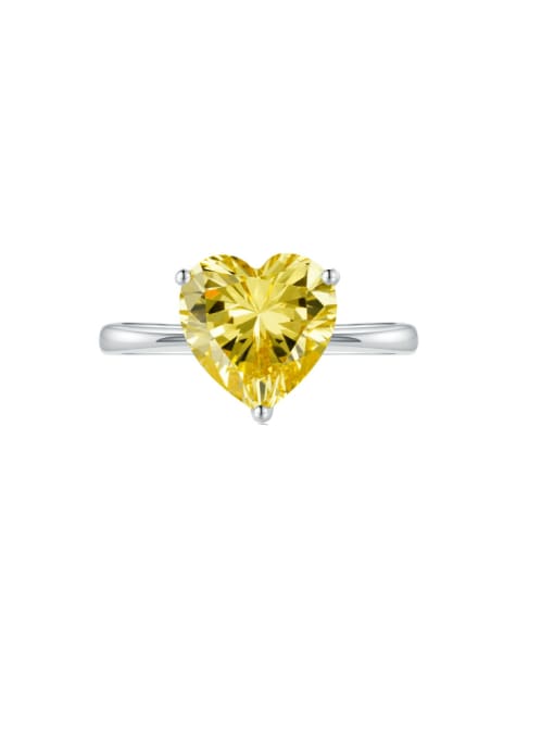 R577 Yellow 925 Sterling Silver High Carbon Diamond Heart Dainty Band Ring