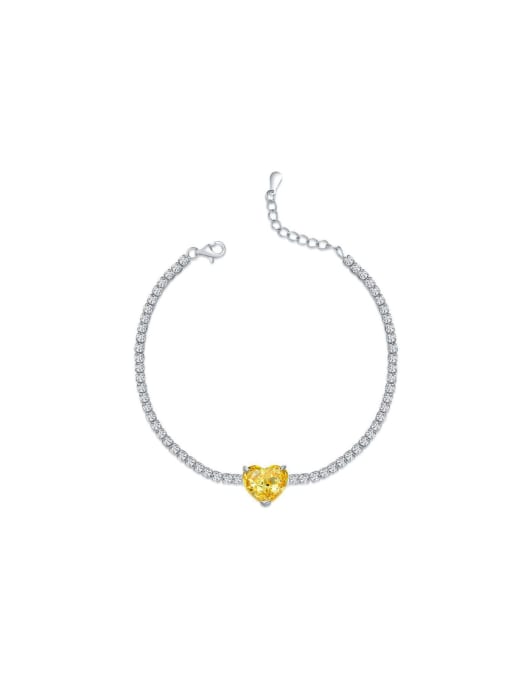 A&T Jewelry 925 Sterling Silver High Carbon Diamond Heart Dainty Bracelet 0