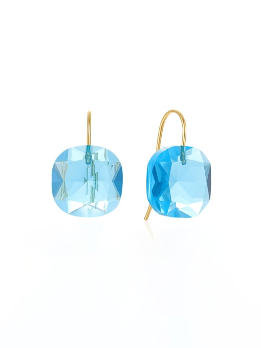 Gold +Blue 925 Sterling Silver Cubic Zirconia Geometric Minimalist Hook Earring