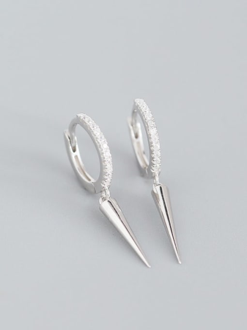 Platinum 925 Sterling Silver Rhinestone White Cone Trend Huggie Earring