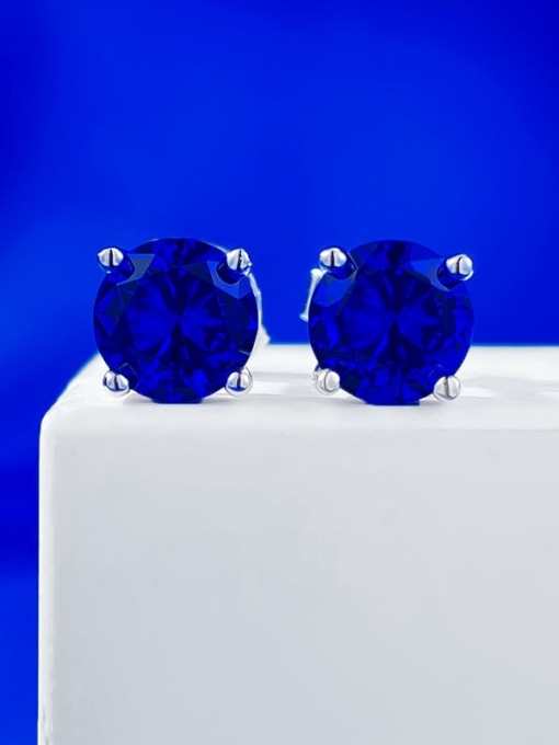 E497 Blue 925 Sterling Silver Cubic Zirconia Geometric Dainty Stud Earring