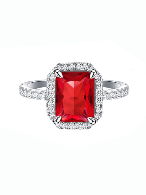 Red 925 Sterling Silver Cubic Zirconia Geometric Luxury Band Ring