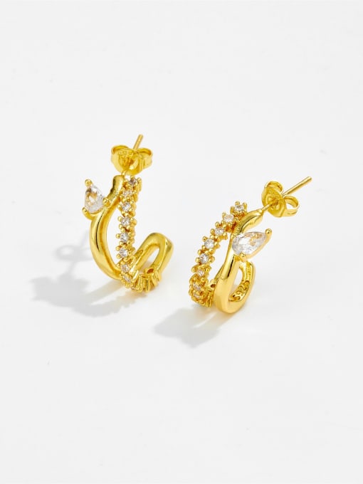 18k gold TTE69 2 Brass Cubic Zirconia Geometric Minimalist Cluster Earring