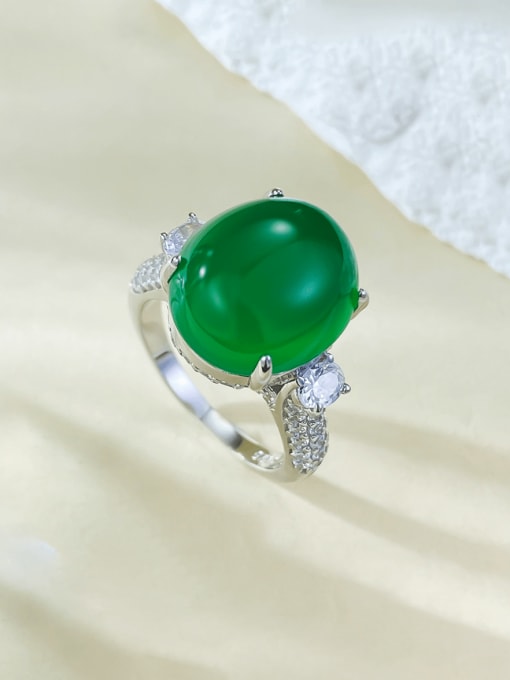R991 Green Chalcedony Ring 925 Sterling Silver Jade Geometric Luxury Band Ring