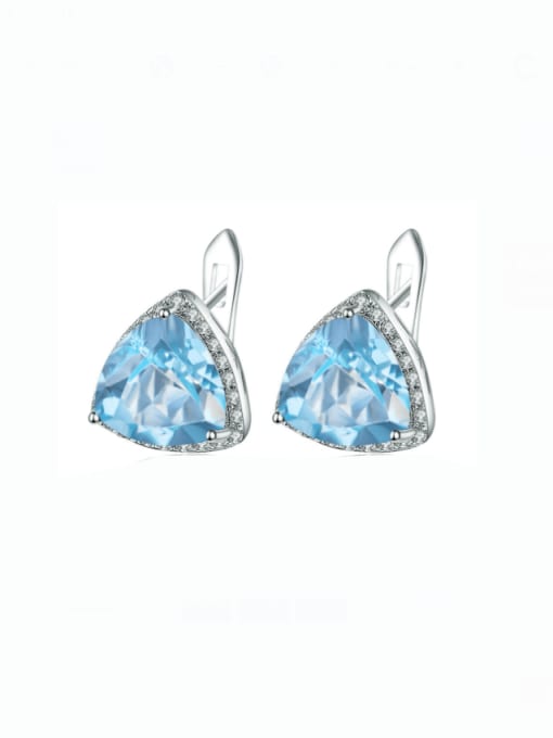 ZXI-SILVER JEWELRY 925 Sterling Silver Swiss Blue Topaz Triangle Luxury Stud Earring 0