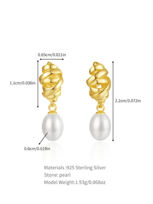 YUANFAN 925 Sterling Silver Freshwater Pearl Geometric Minimalist Drop Earring 2