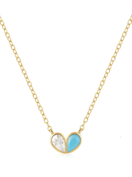 Golden +white +turquoise 925 Sterling Silver Cubic Zirconia Heart Minimalist Necklace