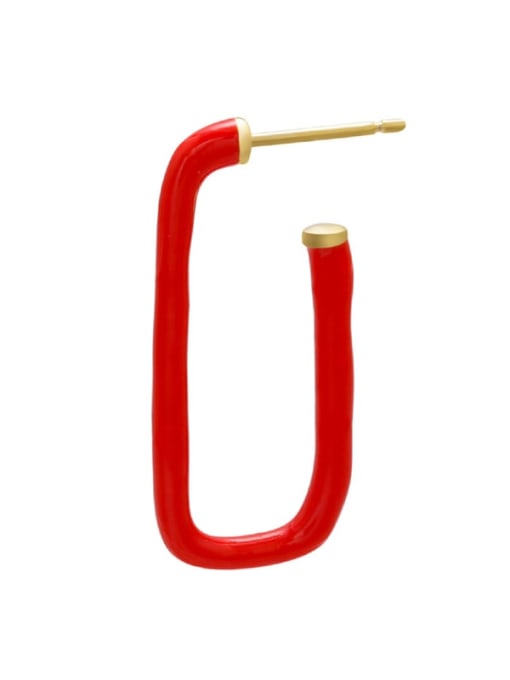 red Brass Enamel Geometric Trend Stud Earring