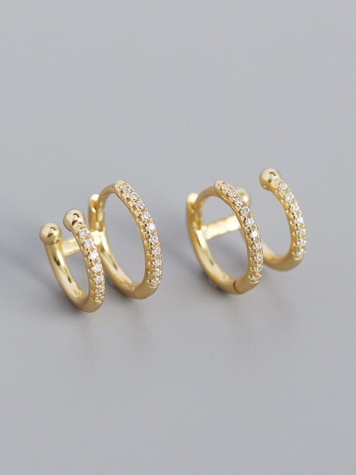Gold 925 Sterling Silver Cubic Zirconia Geometric Minimalist Clip Earring