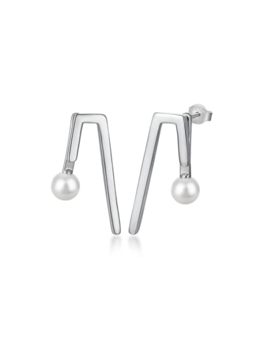 STL-Silver Jewelry 925 Sterling Silver Imitation Pearl Geometric Minimalist Stud Earring 3