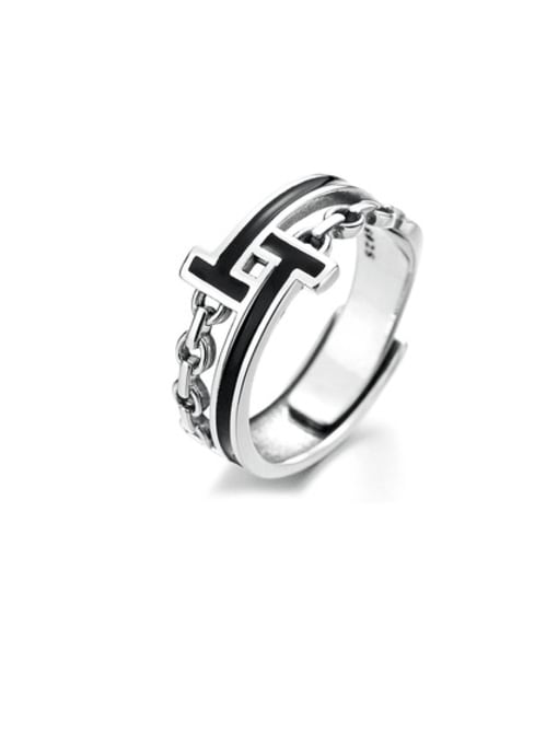 520FJ4.3g 925 Sterling Silver Enamel Geometric Vintage Ring