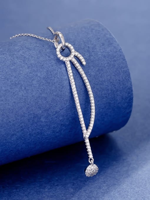 A&T Jewelry 925 Sterling Silver Cubic Zirconia Tassel Minimalist Tassel Necklace 3