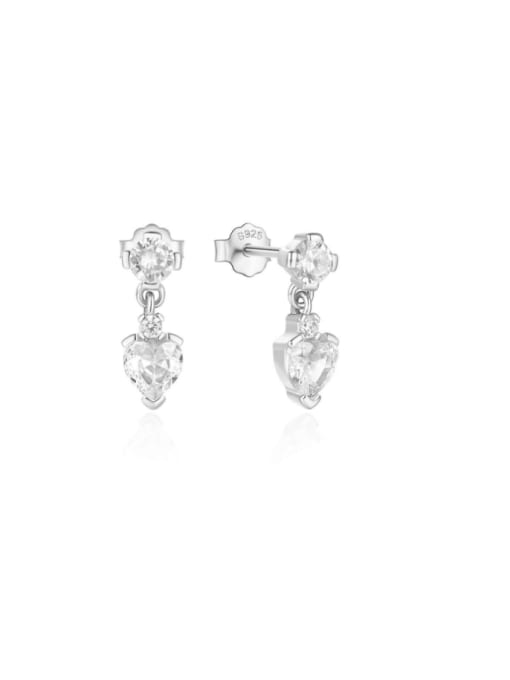 Platinum 925 Sterling Silver Cubic Zirconia Heart Dainty Drop Earring