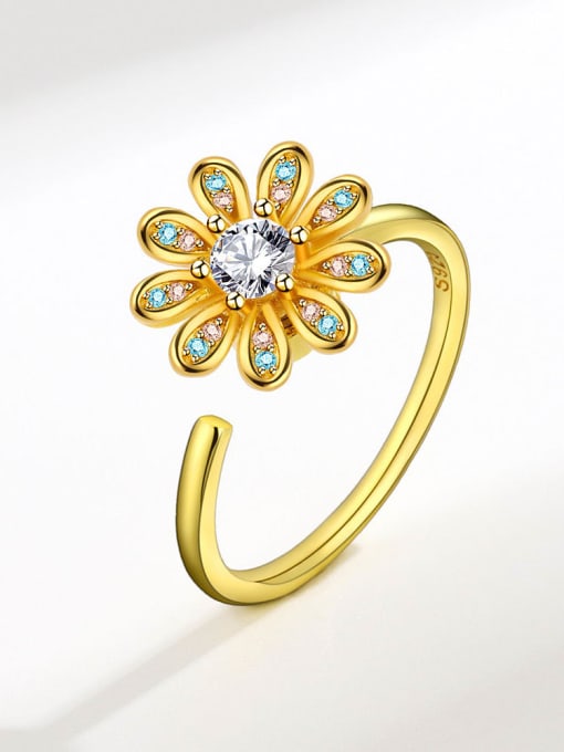 18K gold 925 Sterling Silver Cubic Zirconia Flower Minimalist Band Ring